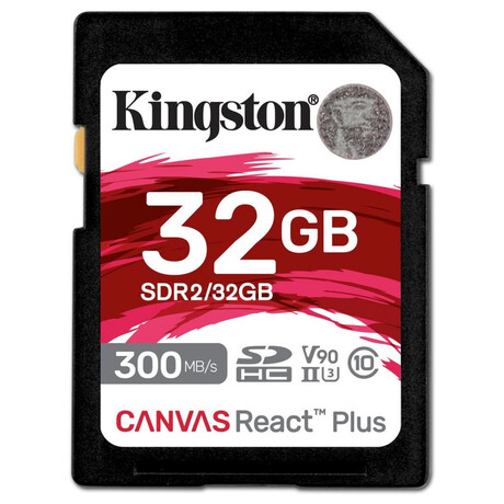 KINGSTON 32GB Canvas React Plus SDHC UHS-II 300R/260W U3 V90 for Full HD/4K/8K (SDR2/32GB)