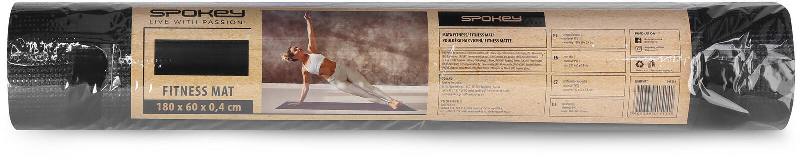 Spokey LIGHTMAT Podložka na cvičení, 180 x 60 x 0,4 cm, černá