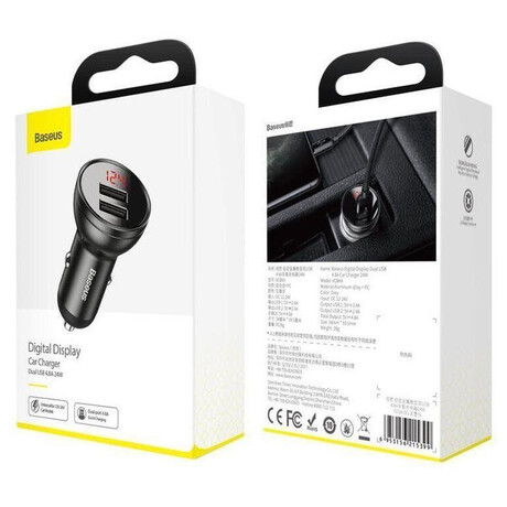 Baseus duln USB adaptr do automobilu s displejem 4,8A 24W, ed (CCBX-0G)