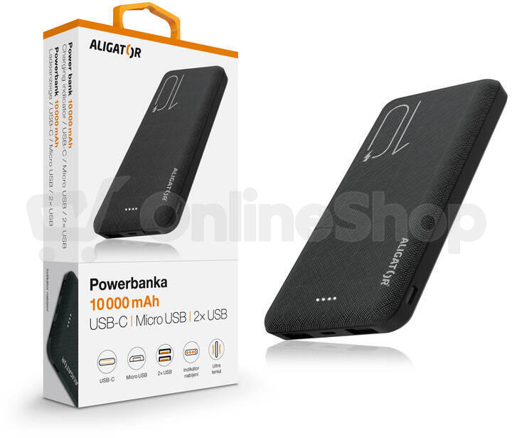 Powerbanka ALIGATOR PBAL1000, 10 000mAh 2v1, černá