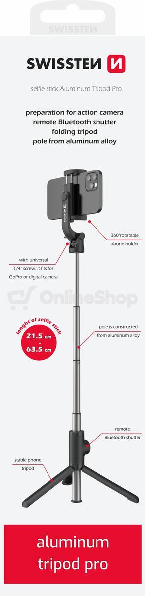 SWISSTEN BLUETOOTH SELFIE STICK ALUMINUM TRIPOD PRO