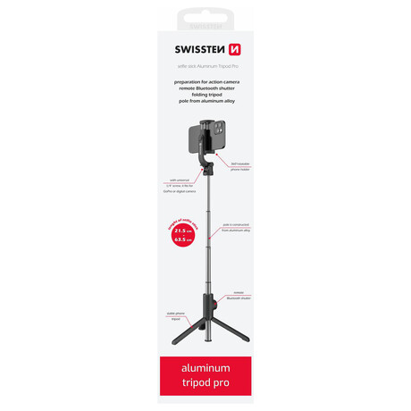 SWISSTEN BLUETOOTH SELFIE STICK ALUMINUM TRIPOD PRO