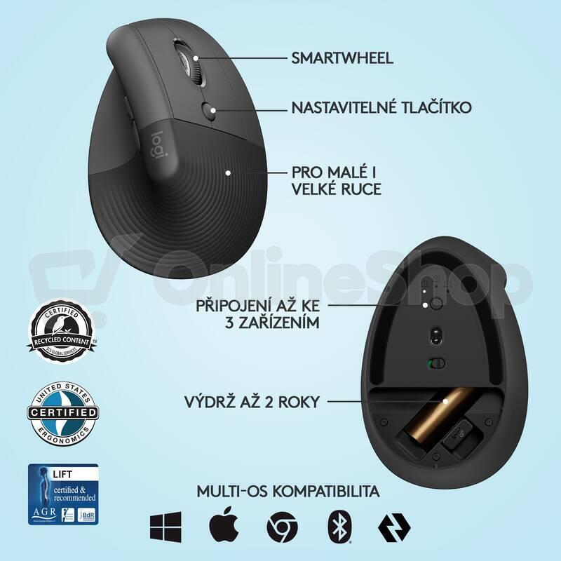 Logitech Wireless Mouse Lift for Business, graphite / black (910-006494)