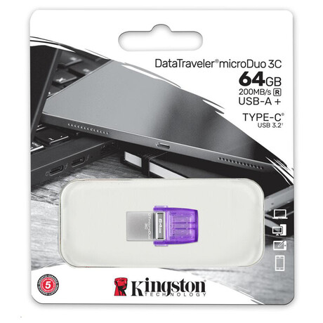 Kingston Flash Disk 64GB DataTraveler microDuo 3C 200MB/s dual USB-A + USB-C (DTDUO3CG3/64GB)