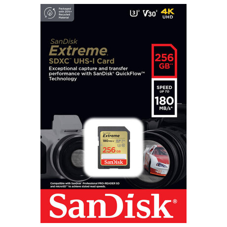 Sandisk sanDisk Extreme SDXC 256GB 180MB/s V30 UHS-I U3 (SDSDXVV-256G-GNCIN)