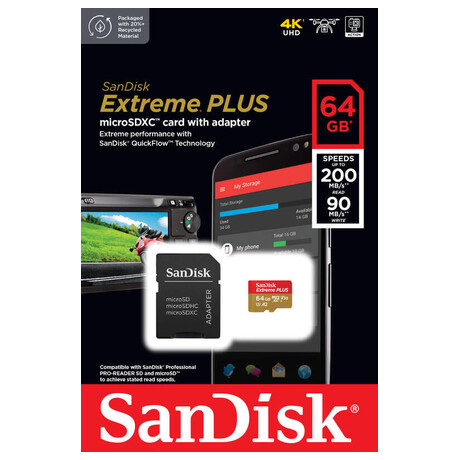 Sandisk sanDisk Extreme PLUS microSDXC 64GB 200MB/s + ada. (SDSQXBU-064G-GN6MA)