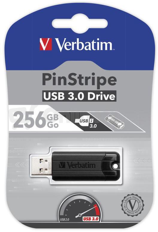 VERBATIM Flash disk Store 'n' Go PinStripe/ 256GB/ USB 3.0/ černá (49320)