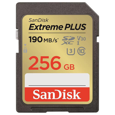 SanDisk Extreme PLUS 256 GB SDXC Memory Card 190 MB/s and 130 MB/s, UHS-I, Class 10, U3, V30