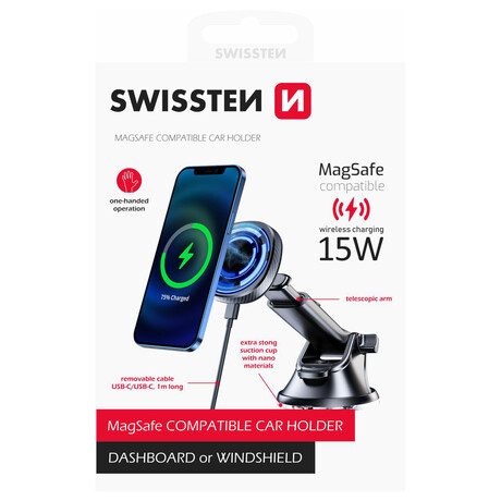 MAGNETICK DRK DO AUTA SWISSTEN S BEZDRTOVM NABJENM 15W DASHBOARD (kompatibiln s MagSafe)