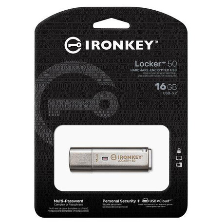 Kingston Flash Disk IronKey 16GB IKLP50 Locker+ 50 AES USB, w/256bit Encryption (IKLP50/16GB)