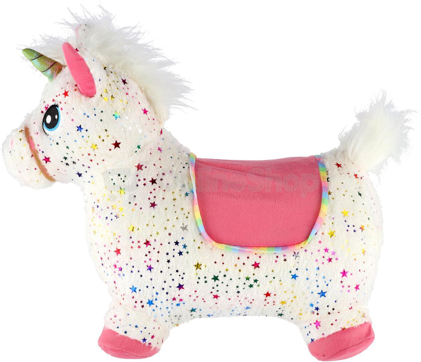 Hopsadlo Teddies Bílý jednorožec s hvězdičkami, výška 23 cm