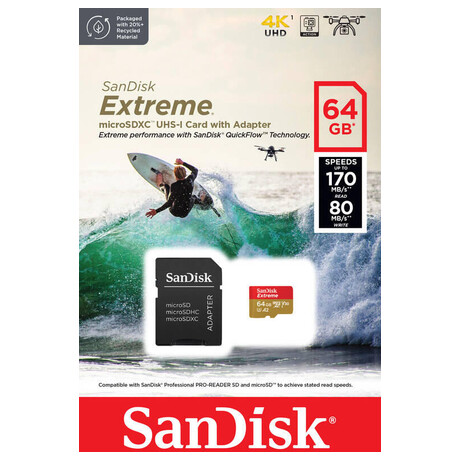 SanDisk Extreme microSDXC 64GB 170MB/s + adaptr (SDSQXAH-064G-GN6AA)