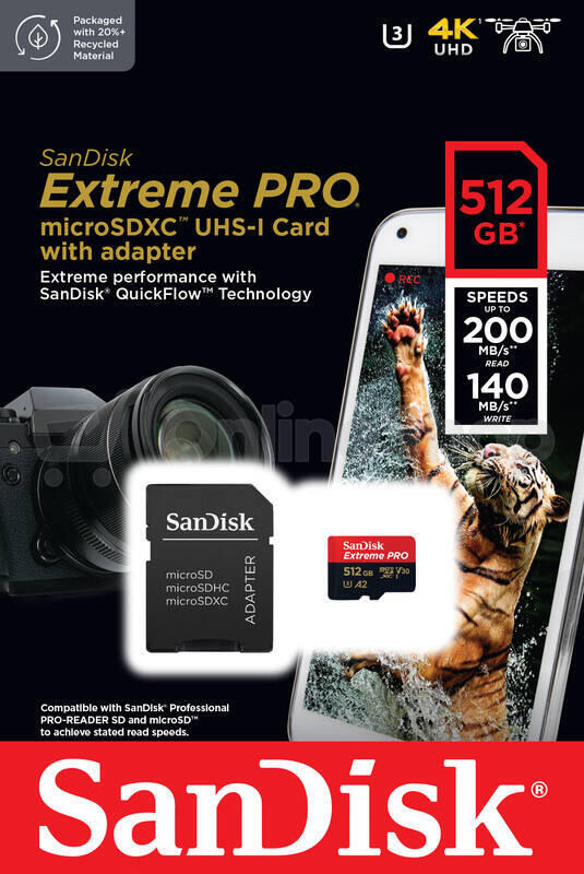 SanDisk Extreme PRO microSDXC 512GB 190MB/s + adaptér (SDSQXCD-512G-GN6MA)