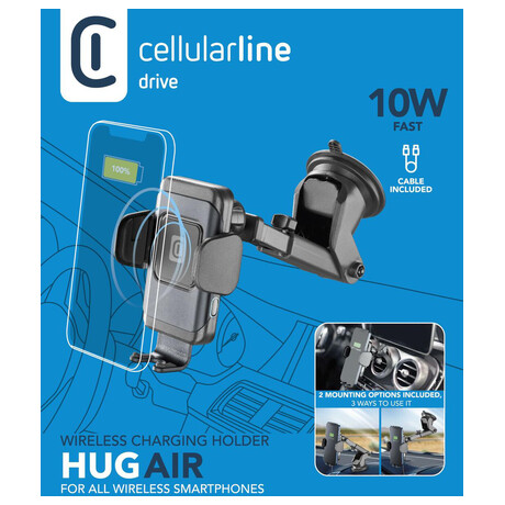 Univerzln drk do auta CellularLine Hug Air s bezdrtovm nabjenm, 10W, ern