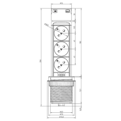 Solight 3z + USB A+C vsuvn blok zsuvek, 2m, ern