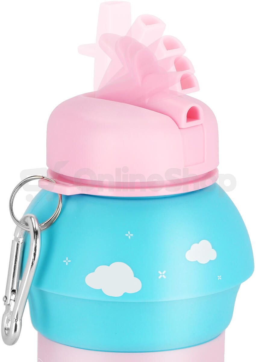 Spokey CORT Skládací silikonová láhev, 520 ml, modro-růžová