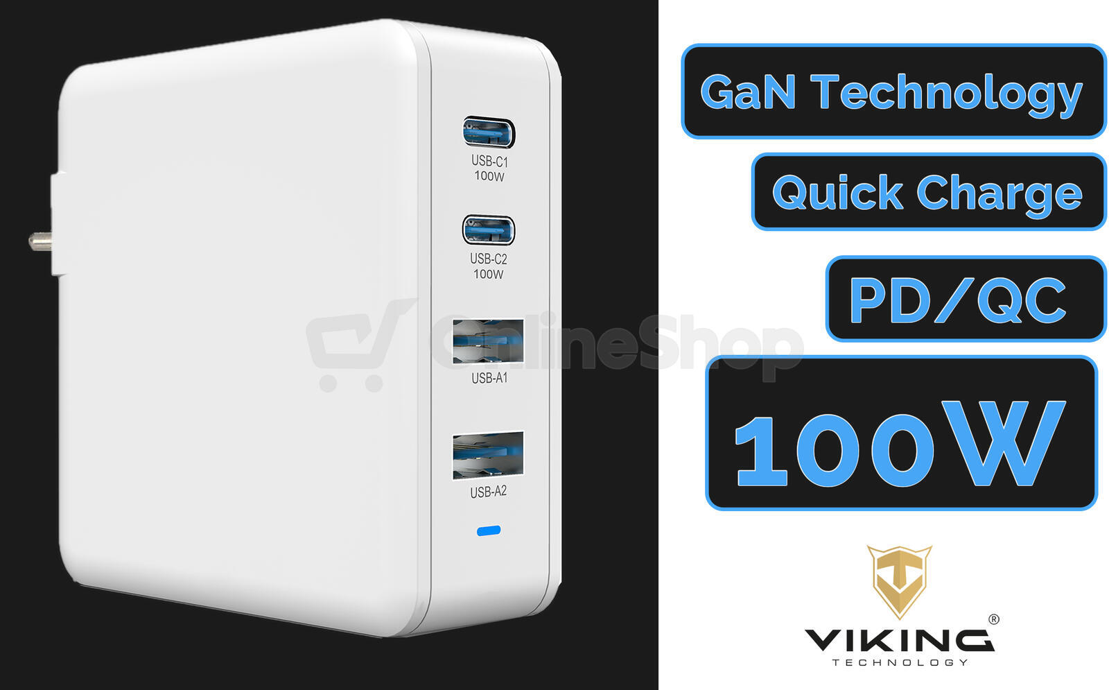 Viking nabíječka USB GaN 100W, podpora PD3.0 a QC4+, bílá (VCH100PD)