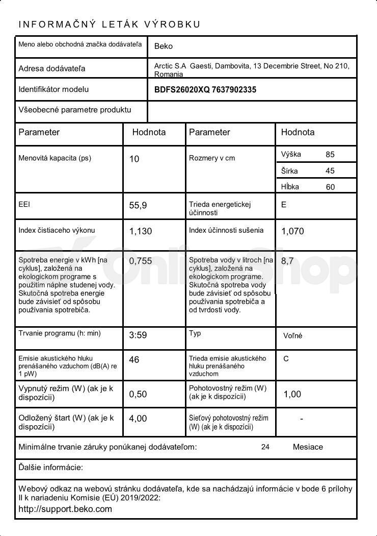 Myčka BEKO BDFS 26020 XQ