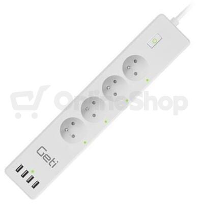 Prodlužovací přívod Smart GETI GSS04, 4 zásuvky, 4x USB, Tuya