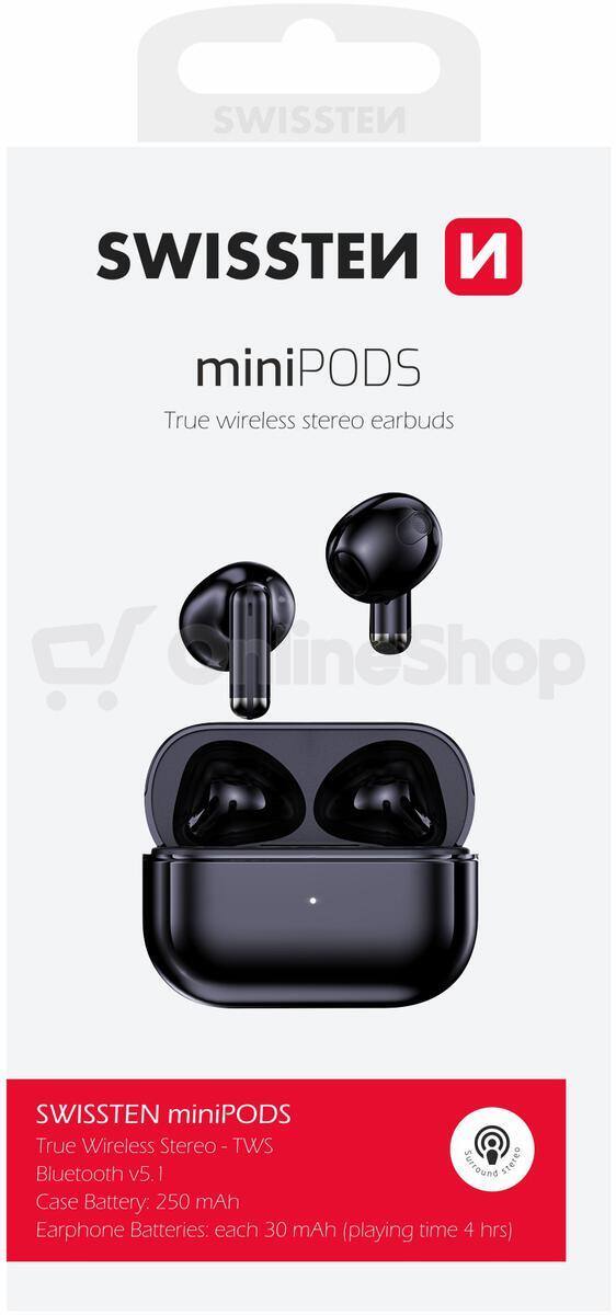 BLUETOOTH TWS SLUCHÁTKA SWISSTEN MINIPODS ČERNÁ