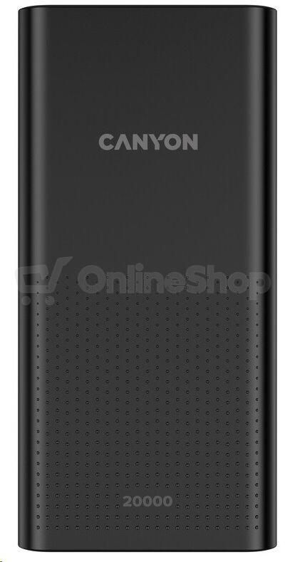 CANYON powerbanka PB-2001, 20000mAh Li-poly, Input 5V/2A microUSB + USB C, Output 5V/2.1A USB-A, černá (CNE-CPB2001B)