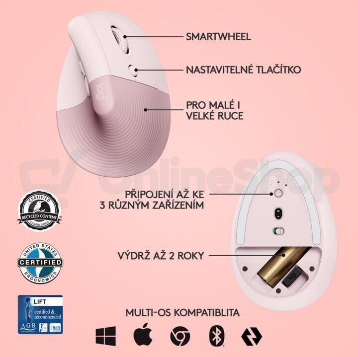 Logitech Lift Vertical Ergonomic Mouse - ROSE/DARK ROSE - EMEA (910-006478)