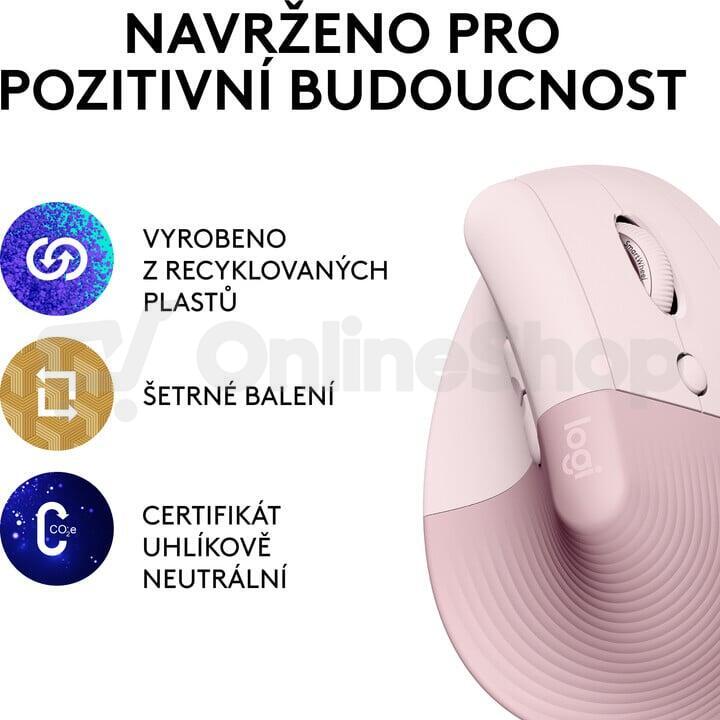 Logitech Lift Vertical Ergonomic Mouse - ROSE/DARK ROSE - EMEA (910-006478)