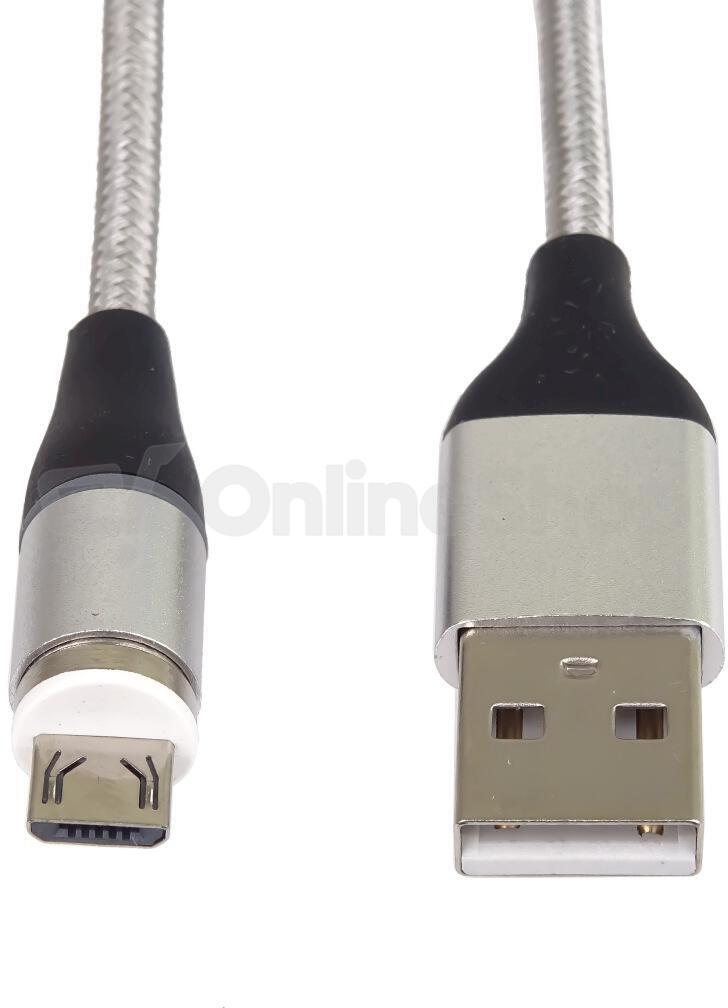 PREMIUMCORD Magnetický micro USB a USB-C nabíjecí a datový kabel 1m, stříbrný (ku2m1fgi)