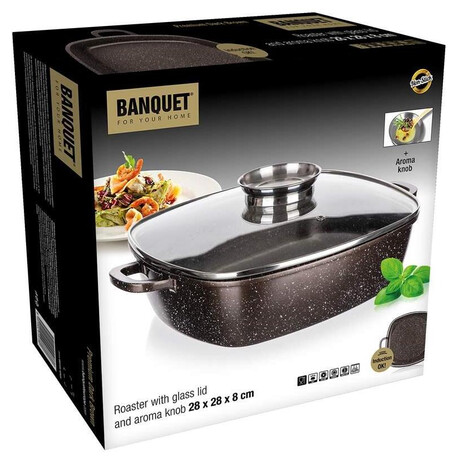 BANQUET Pek s nepilnavm povrchem PREMIUM Dark Brown 28x28x8 cm, s poklic s aroma knobem (40055435)