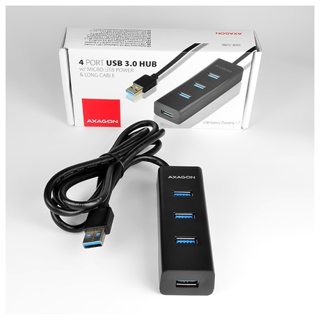 AXAGON hub USB-A / HUE-S2BL / USB 3.2 Gen1 / 4x USB-A / MicroUSB / 1,2m