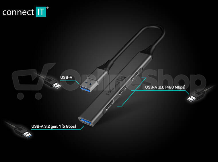 CONNECT IT USB-A hub, (1xUSB-A 3.0, 3xUSB-A 2.0), externí, ANTRACITOVÝ (CHU-4050-AN)