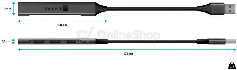CONNECT IT USB-A hub, (1xUSB-A 3.0, 3xUSB-A 2.0), externí, ANTRACITOVÝ (CHU-4050-AN)