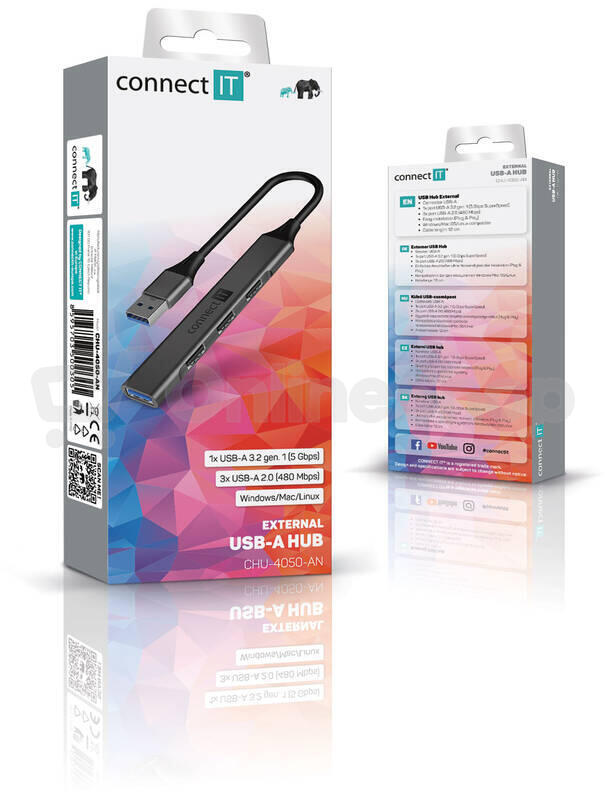 CONNECT IT USB-A hub, (1xUSB-A 3.0, 3xUSB-A 2.0), externí, ANTRACITOVÝ (CHU-4050-AN)
