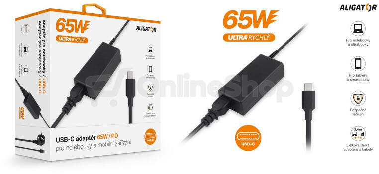 Napájecí adaptér pro notebook USB-C ALIGATOR 65W