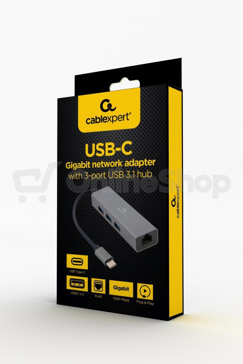 Gembird USB-C GBit adapter + 3x USB 3.1 (A-CMU3-LAN-01)