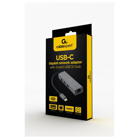 Gembird USB-C GBit adapter +&nbsp;3x USB 3.1 (foto 1)