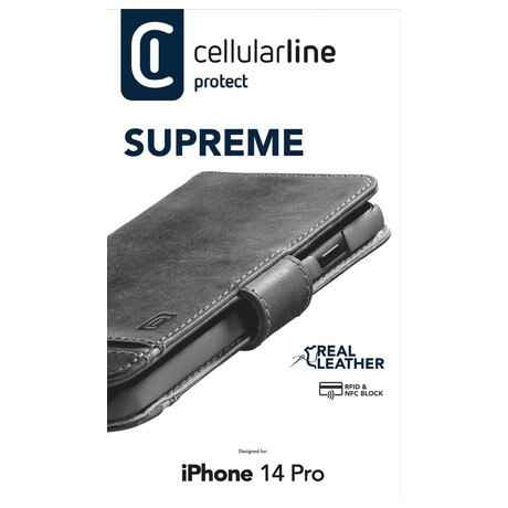 Prmiov koen pouzdro typu kniha Cellularline Supreme pro Apple iPhone 14 PRO, ern