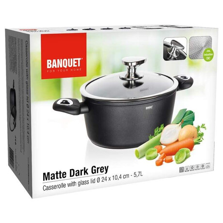 Kastrol s poklic BANQUET Matte Dark Grey, 24 x 10,4 cm