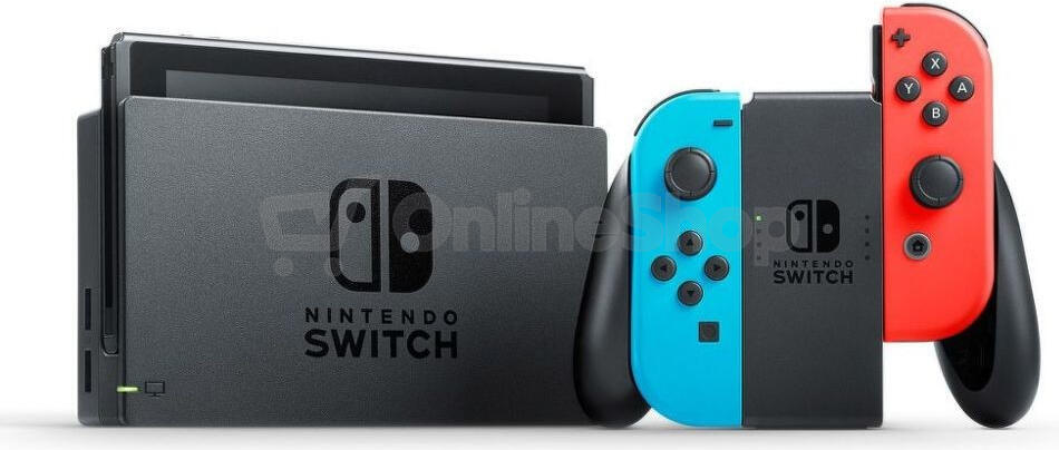 Nintendo Switch console with neon blue&amp;red Joy-Con