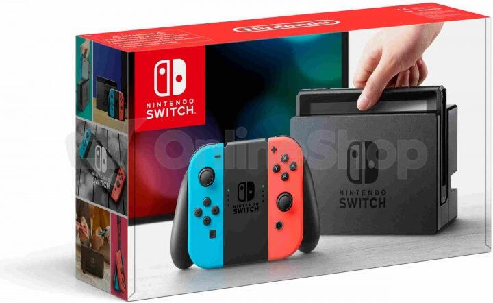 Nintendo Switch console with neon blue&amp;red Joy-Con