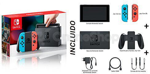 Nintendo Switch console with neon blue&amp;red Joy-Con