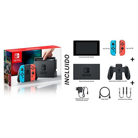 Nintendo Switch console with neon blue&red Joy-Con