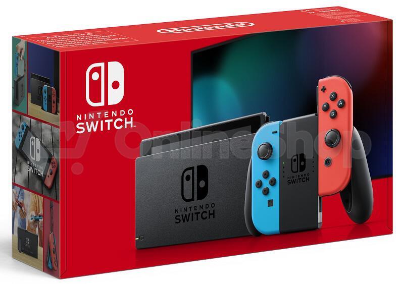 Nintendo Switch console with neon blue&amp;red Joy-Con