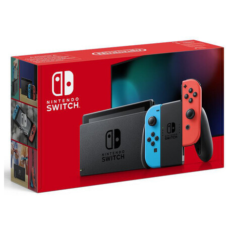 Nintendo Switch console with neon blue&red Joy-Con