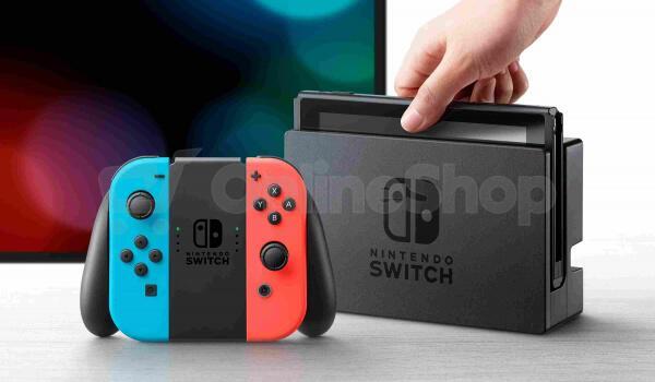 Nintendo Switch console with neon blue&amp;red Joy-Con
