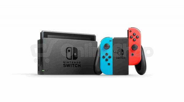 Nintendo Switch console with neon blue&amp;red Joy-Con