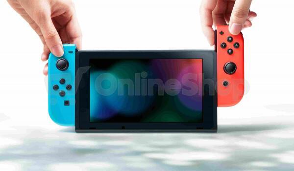 Nintendo Switch console with neon blue&amp;red Joy-Con