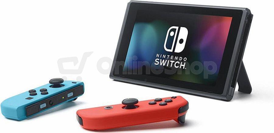 Nintendo Switch console with neon blue&amp;red Joy-Con