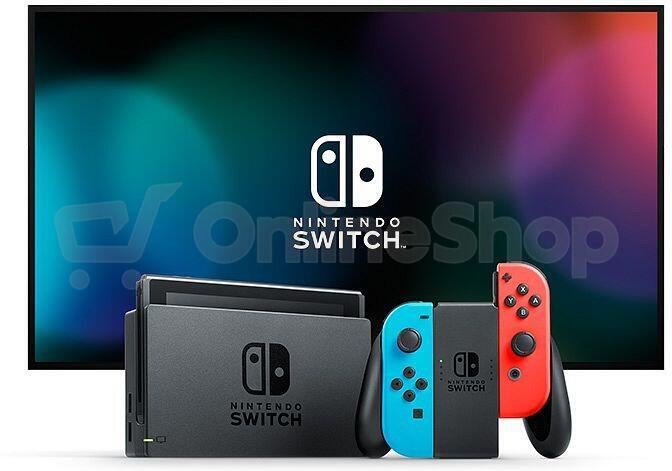 Nintendo Switch console with neon blue&amp;red Joy-Con