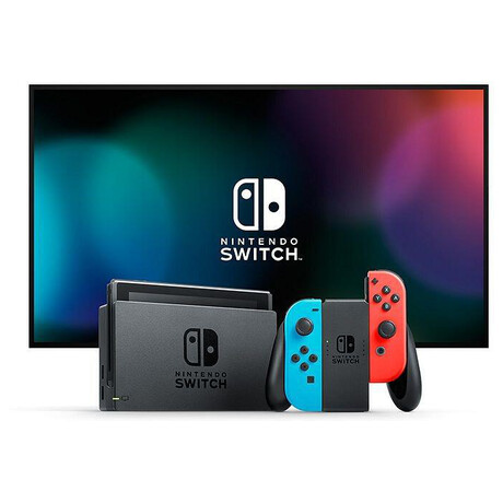 Nintendo Switch console with neon blue&red Joy-Con